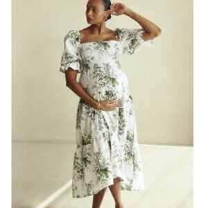 Nothing Fits But Kiko Dress L NEW Iris Floral White Green Maternity Pregnancy